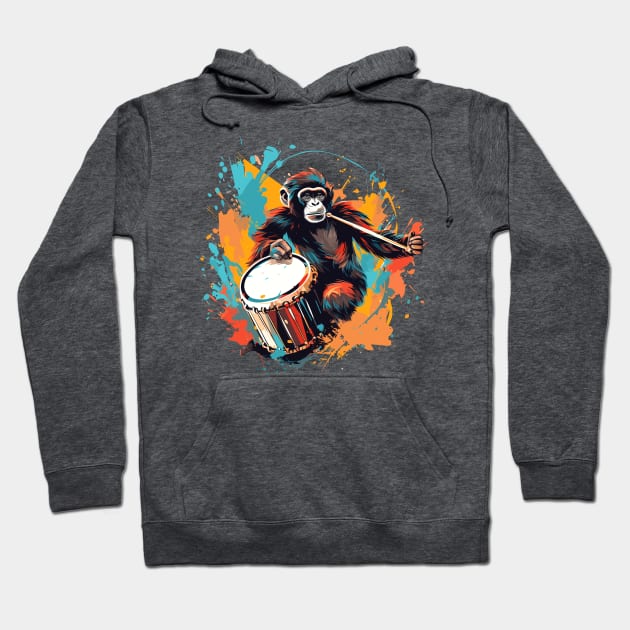 Monkey Playing Drums Hoodie by Graceful Designs